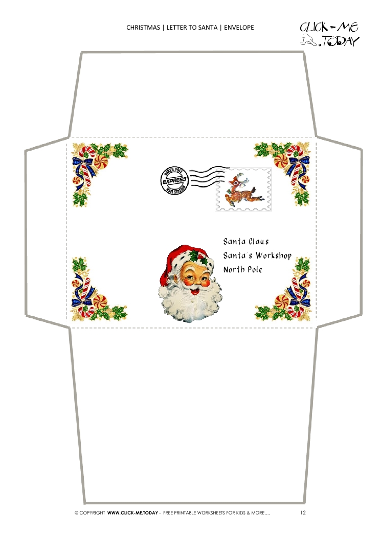 Vintage envelope to Santa template with stamp & address 12